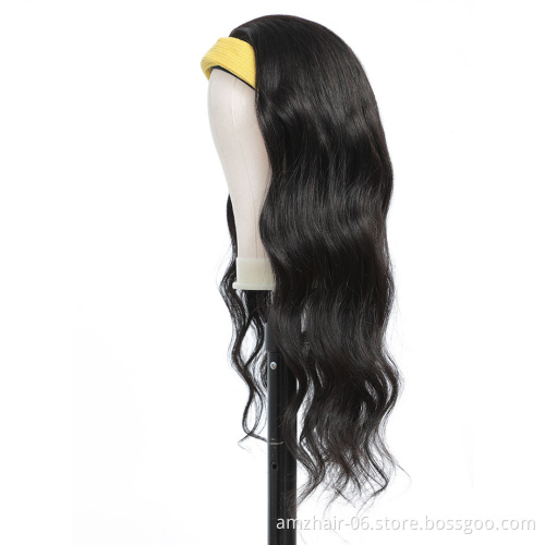 Wholesale Raw Indian Virgin Remy Human Cuticle Aligned  Body Wave Human Hair None Lace Wig For Black Women Glueless Headband Wig